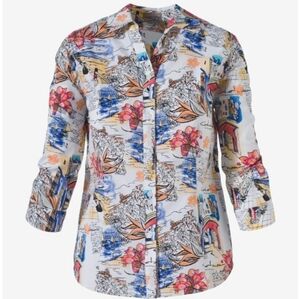 Chico's (Size 2/L/12) Multicolored "Romance Vignette" Button 3/4 Sleeve Shirt